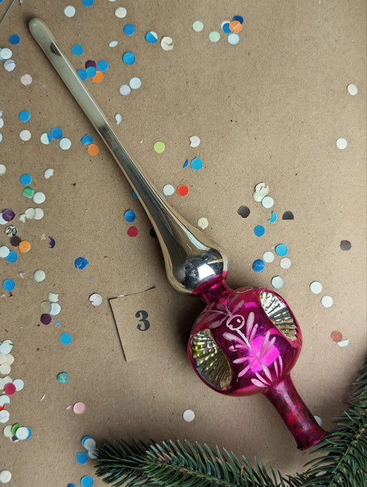 Vintage Hot Pink Glass Christmas Tree Topper with Indent