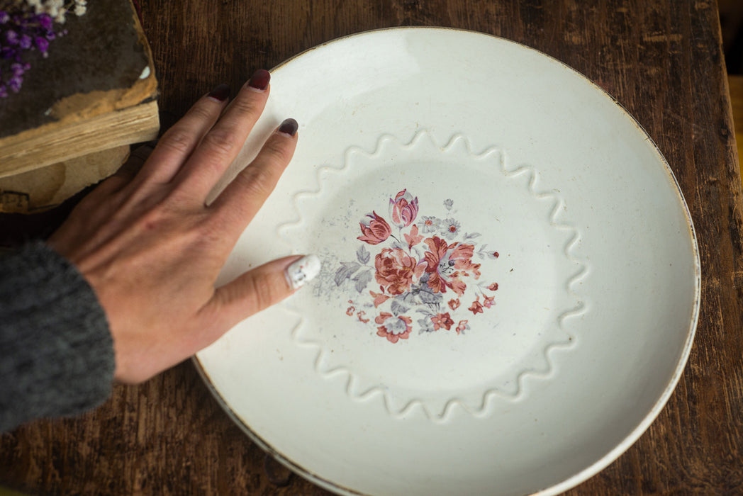 Vintage Ceramic Plate - Large Porcelain Serving Plate With Floral Design