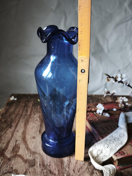 Cobalt Blue Glass Vase Mid Century, Tall Retro Aesthetic Decor