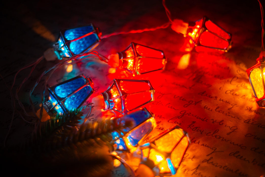 Vintage Lantern Christmas Lights, Retro Tree String Lights, Working Holiday Garland