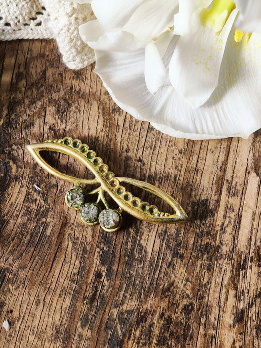Vintage Rhinestone Brooch, Gold Tone Statement Pin Mid Century Elegant Jewelry