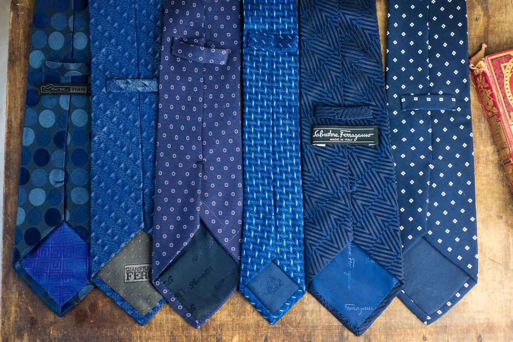 Vintage Blue Silk Neckties, Designer Wedding Tie Collection, Italian Formal Menswear