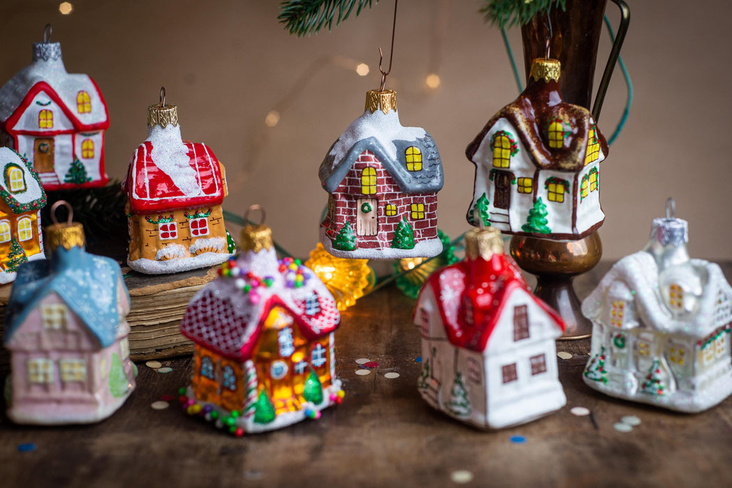Christmas glass house ornaments, Rustic Xmas tree hanging