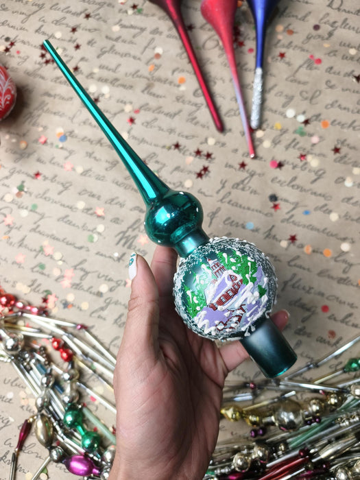 Hand-Painted Glass Christmas Tree Topper – Colorful Finial