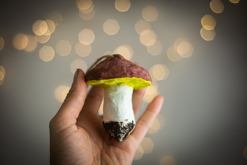 Spun Cotton Mushroom Ornaments, Handmade Fly Agaric