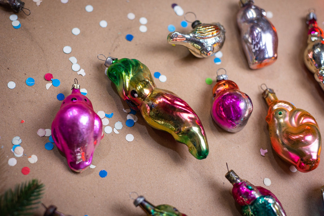 Vintage Glass Bird Ornaments, Retro Parrot & Chicken Xmas