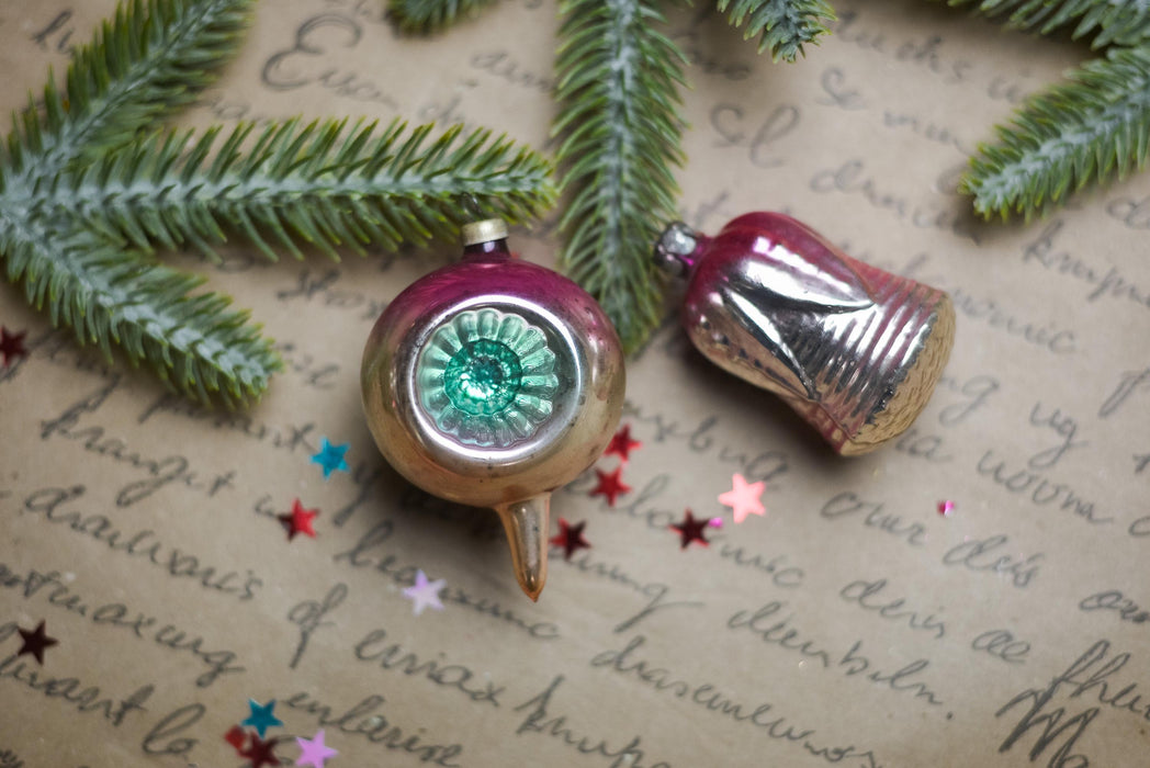 Rainbow Vintage Glass Christmas Ornaments – 1970s Boho Xmas Set (3–12 pcs)