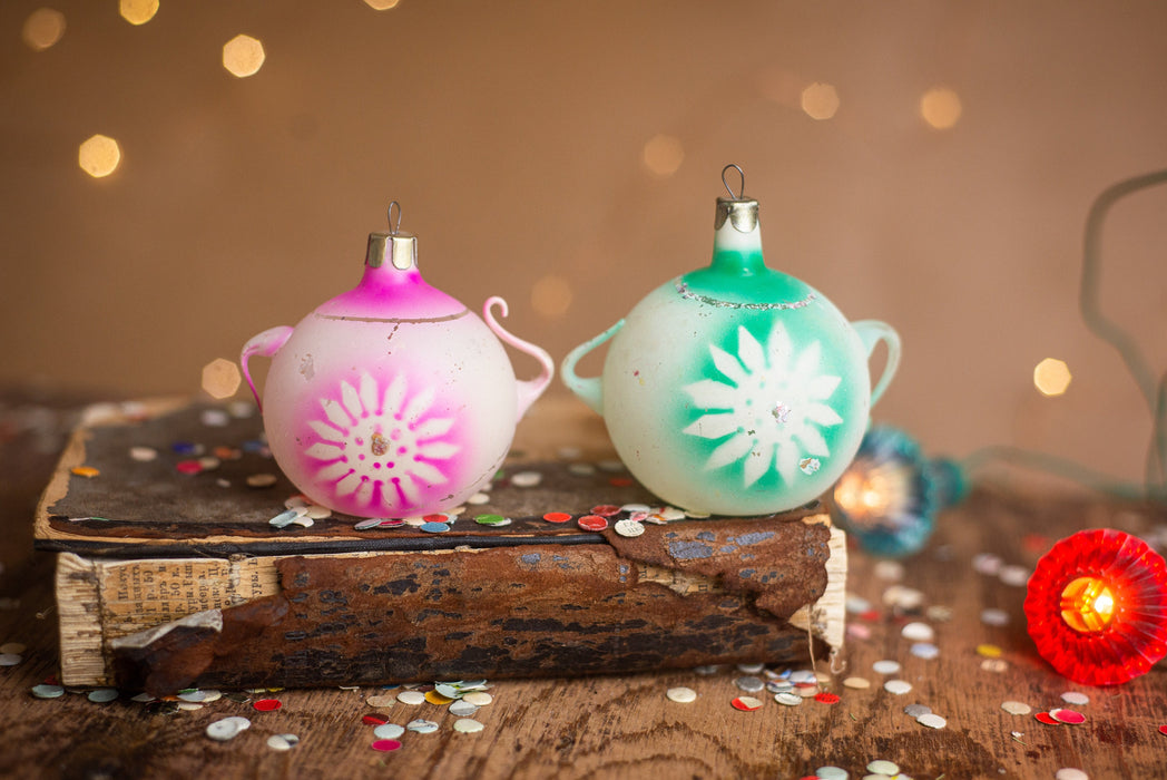 Vintage Glass Kettle Ornament, Rustic Christmas Tree