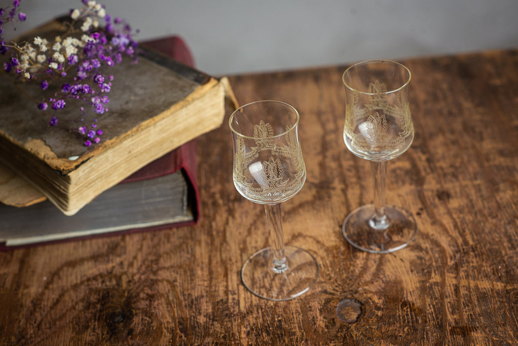 1970s Gold Pattern Shot Glasses – Set of 2