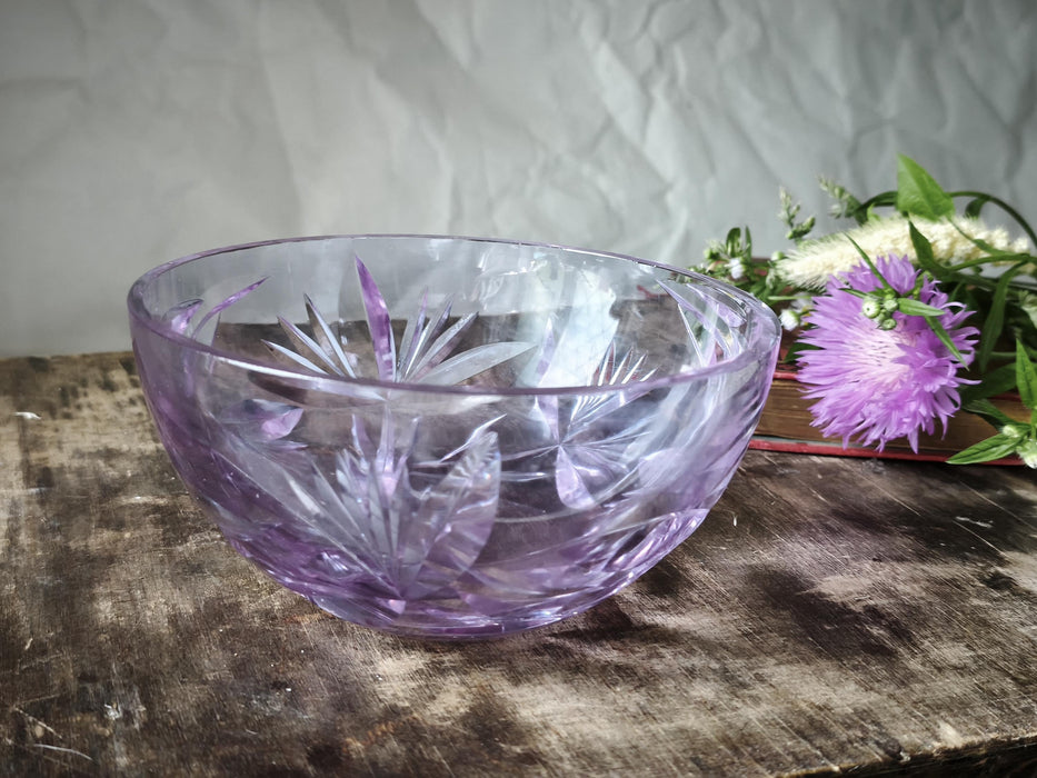 Vintage Purple Crystal Bowl – 1970s Violet Glass Fruit Bowl With Faceted Design