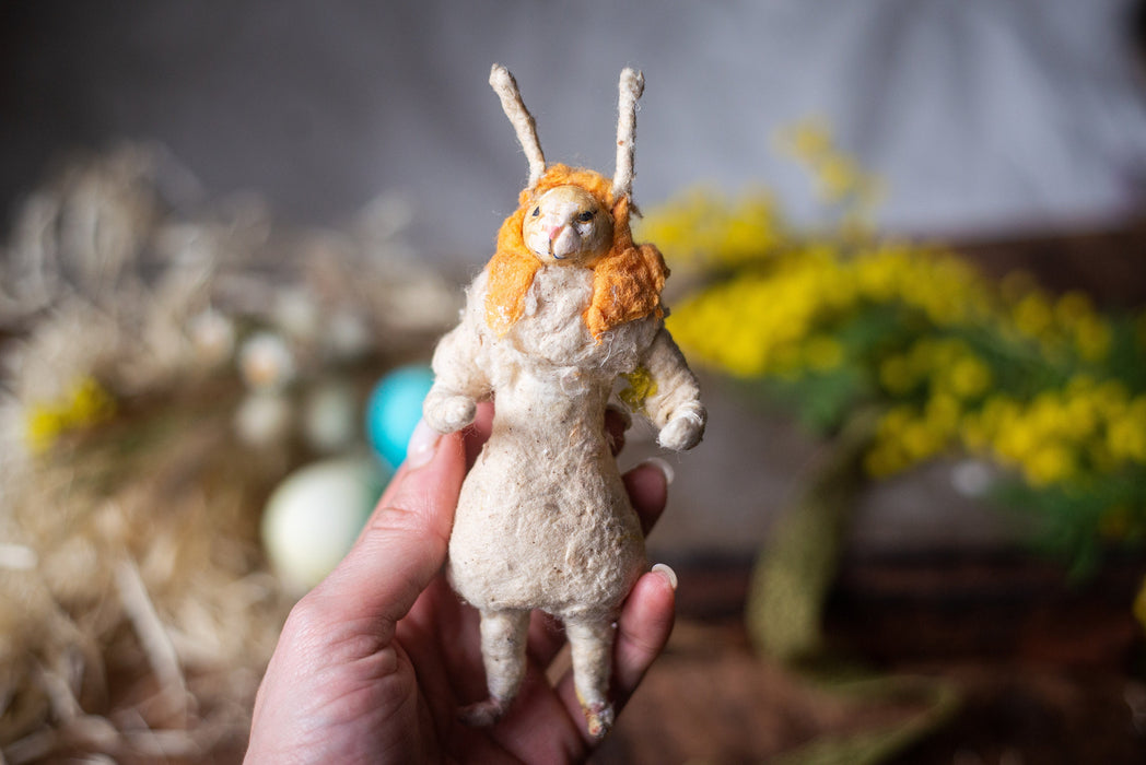 Spun Cotton Easter Bunny Figurine, Vintage Inspired
