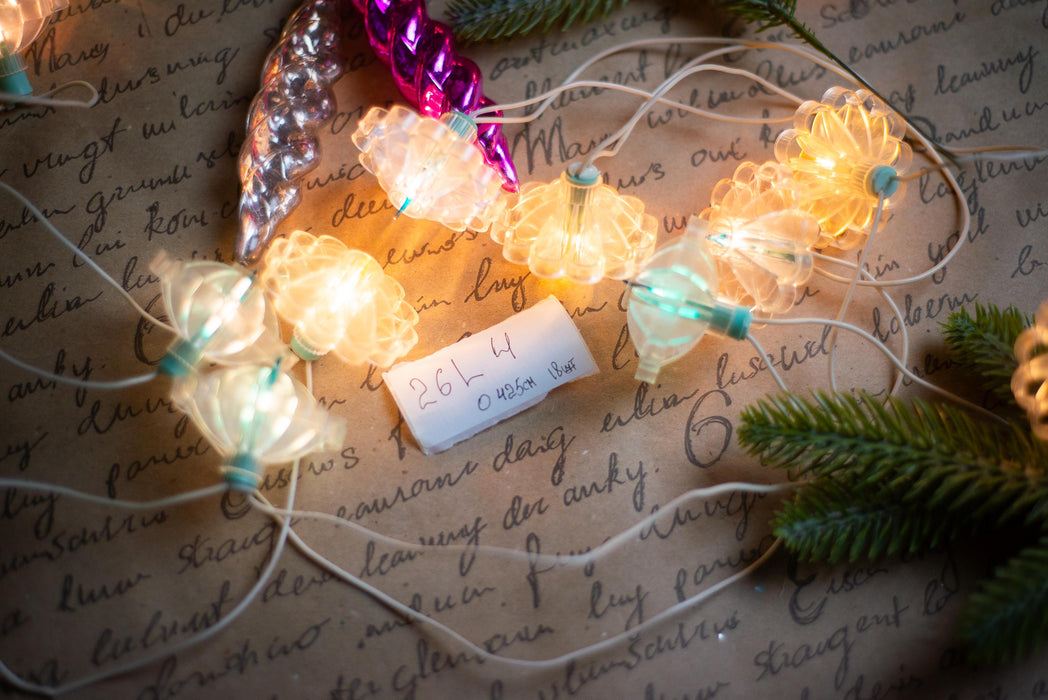 Vintage Flower Christmas Lights, Retro Christmas Tree Garland, Working Christmas String Lights