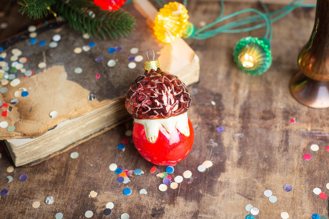 Vintage Glass Hedgehog Ornament with Apple, Woodland