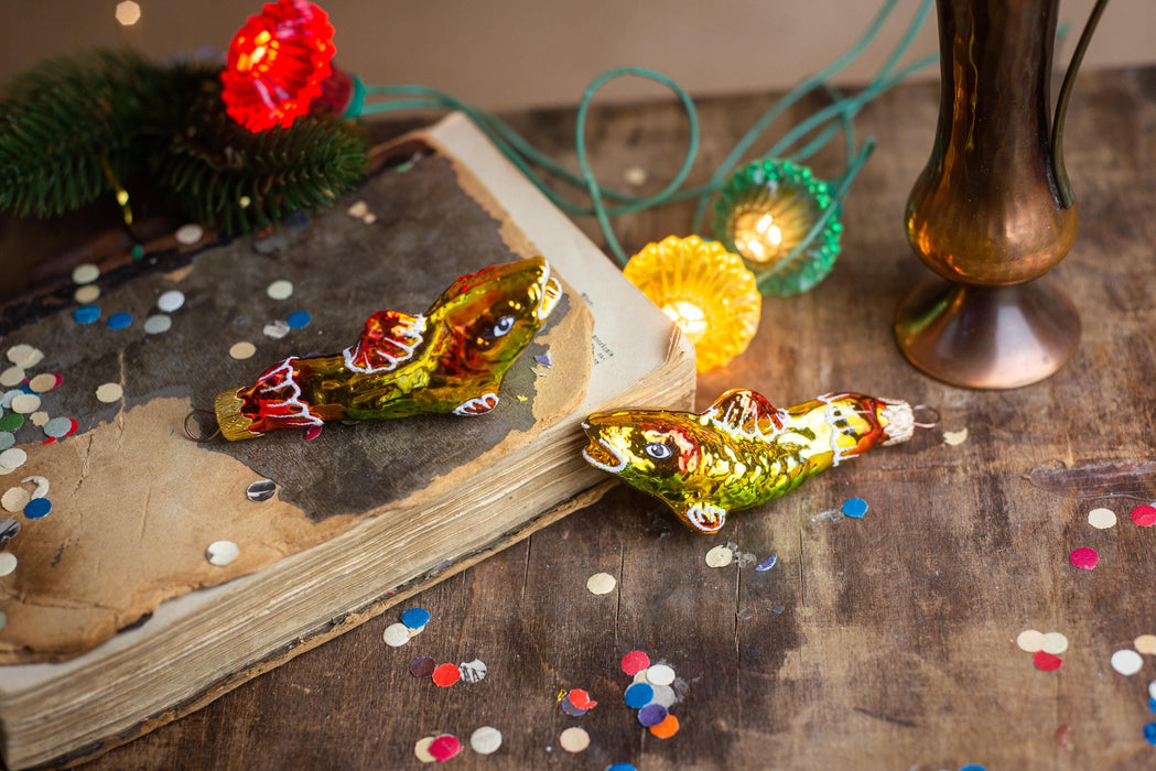 Goldfish Glass Christmas Ornament, Hand Painted Koi Fish