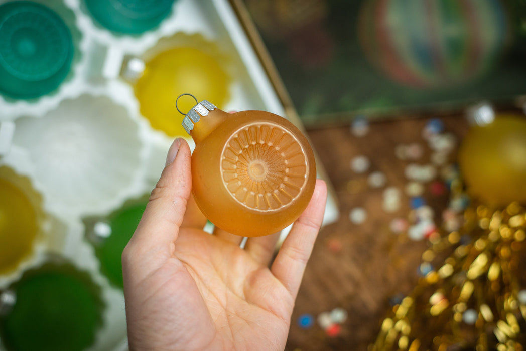 Vintage Frosted Glass Ornaments, 1980s Matte Multicolour Baubles.