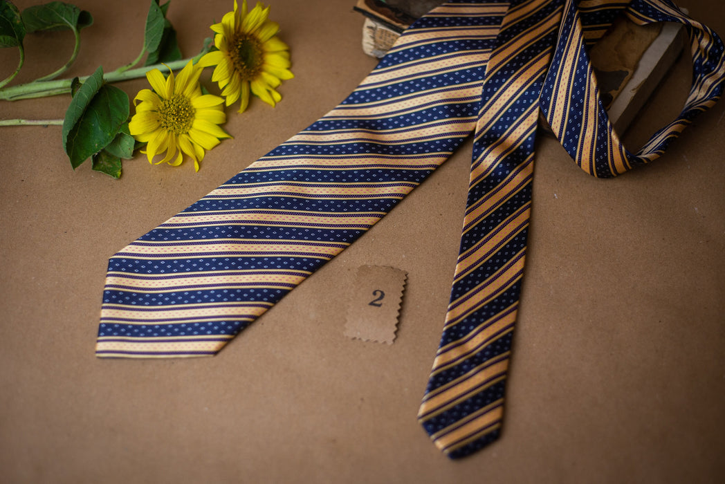 Men's Silk Tie - Vintage Striped Leaf Print Necktie | Luxury Groom Tie