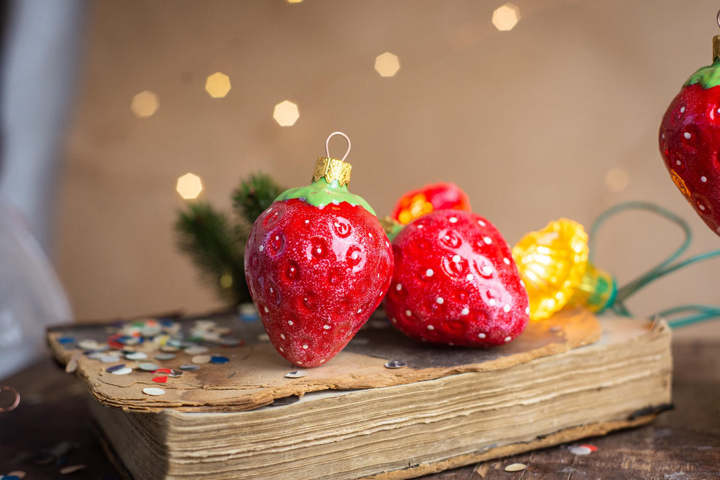 Hand Painted Strawberry Glass Christmas Ornaments