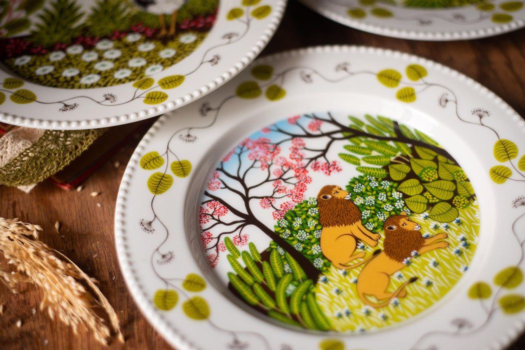Paradies Porcelain Plate Set – Vintage German Porcelain, Hand Painted Peacock Bird Design