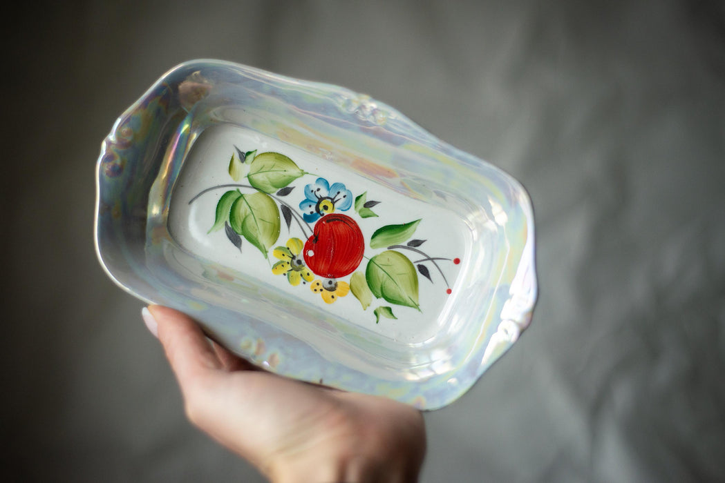 Vintage Lusterware Plates – Iridescent Porcelain Dishes With Hand Painted Cherry Motif