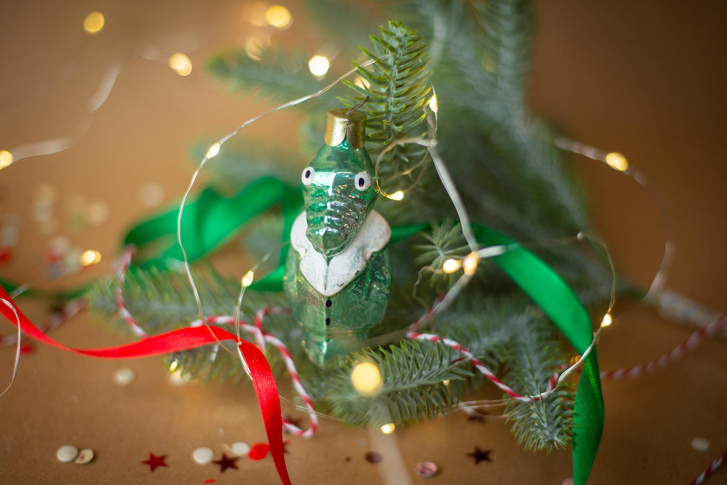 Vintage Crocodile Glass Ornament, Whimsical Christmas
