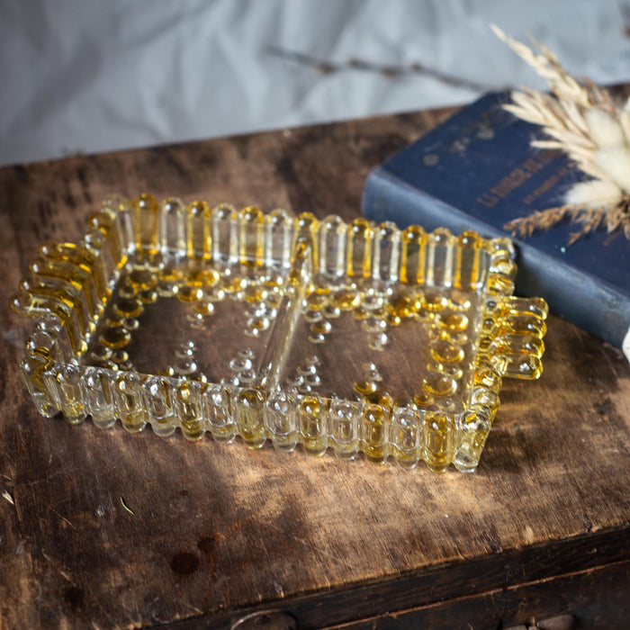 Amber Glass Serving Dish – Vintage 1970s Rectangular Tray with Handle