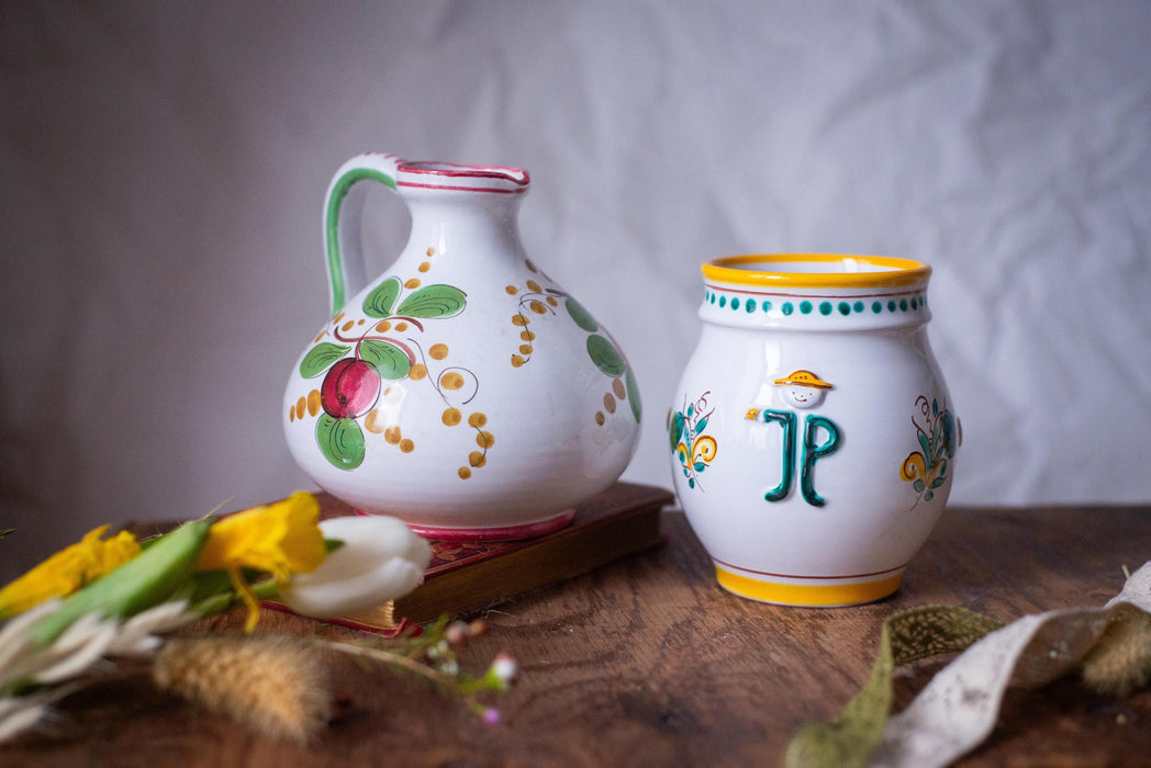 Vintage Italian Majolica Pitcher 1970s Hand Painted Ceramic Jug