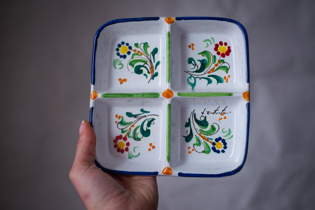 Vintage Italian Ceramic Divided Serving Dish – Hand Painted Floral Platter