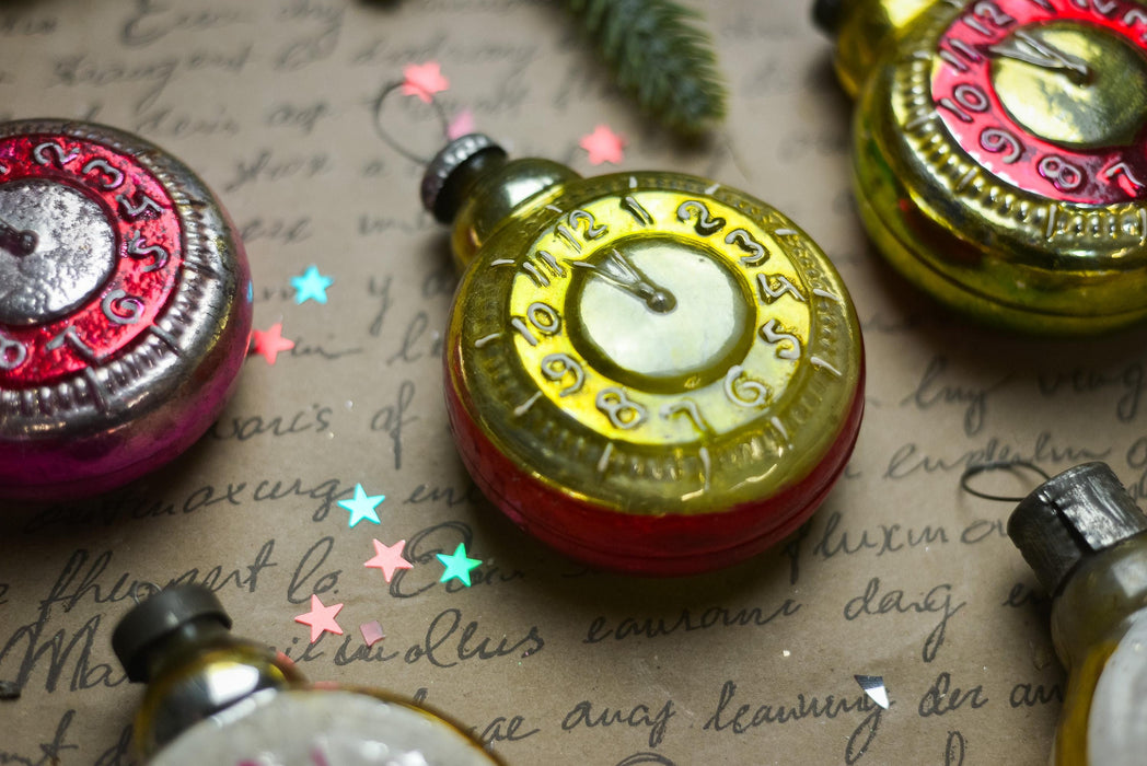 Vintage Clock Glass Christmas Ornament, Retro Holiday