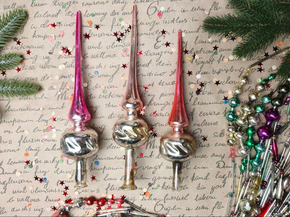 Vintage Silver & Pink Glass Christmas Tree Topper – 1960s