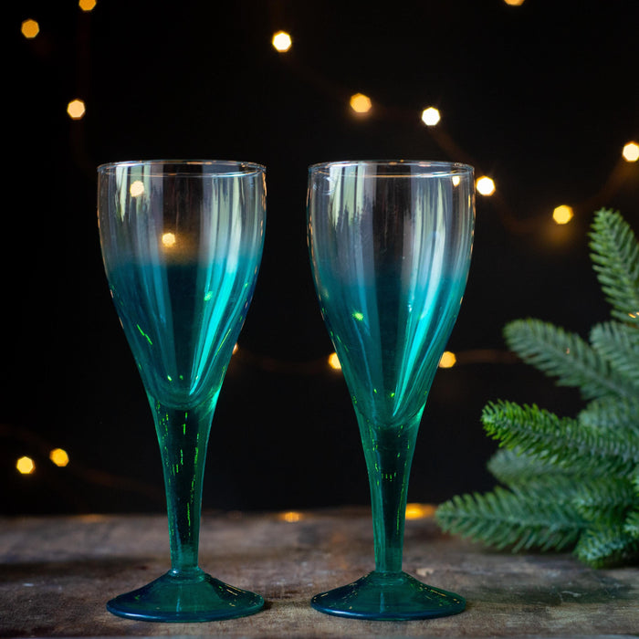 Vintage Green Champagne Flutes – Set of 2