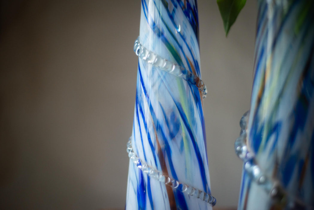 Murano Glass Vase, vintage Blue White Cobalt Swirl Mid Century, Boho flower vase
