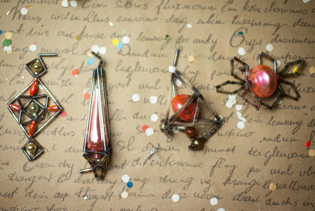 Vintage Geometric Glass Ornaments – Set of 4