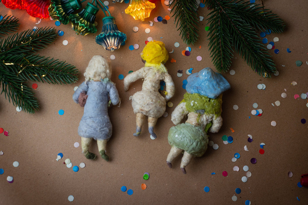 Spun cotton antique Christmas ornaments, girl figurine Xmas tree decoration, collectible