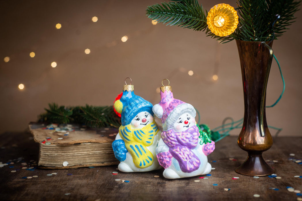 Hand-Painted Snowman Glass Christmas Ornaments