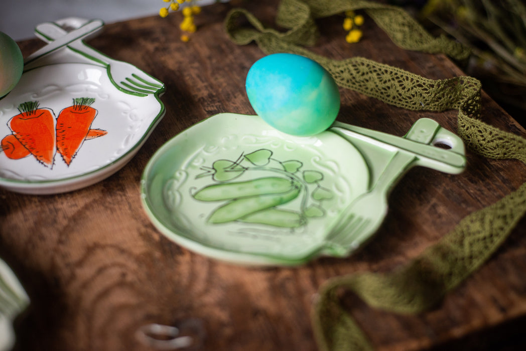 Small vintage ceramic appetizers plates, carrot, onion, cucumber pattern, Rustic tableware