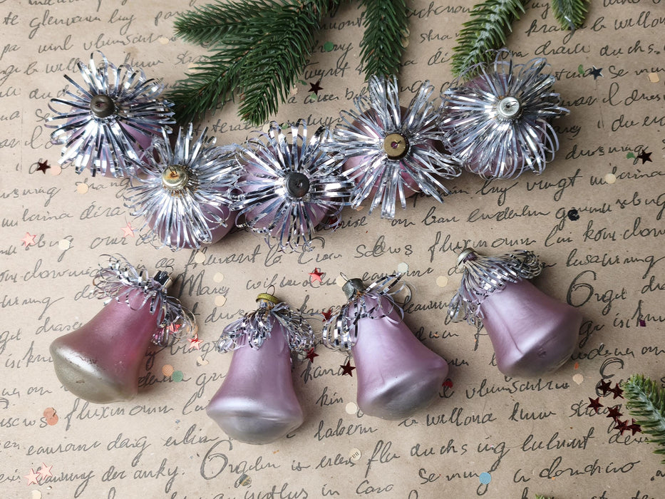 Vintage Frosted Glass Ornament Set – Purple & Green GDR
