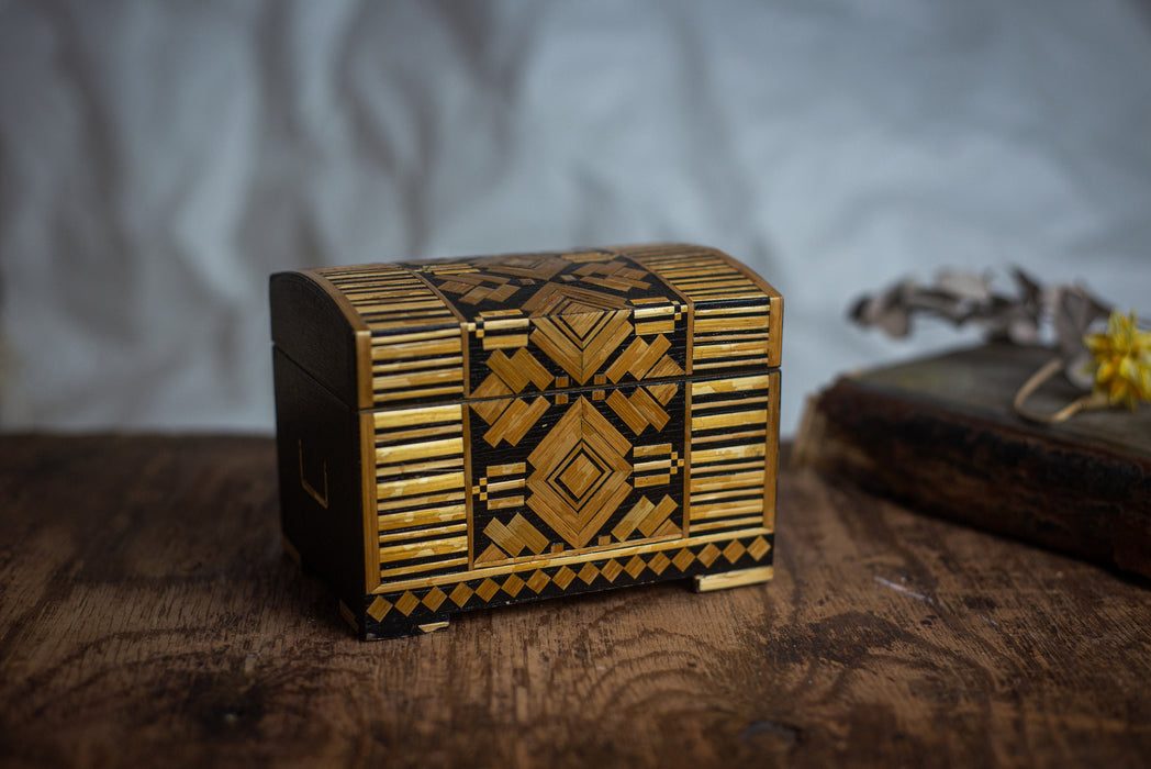 Vintage Wooden Jewelry Box, 1970s Ukrainian Mosaic Box
