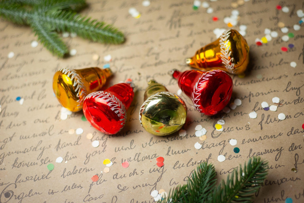 Vintage Red Yellow Glass Bells – Set of 5
