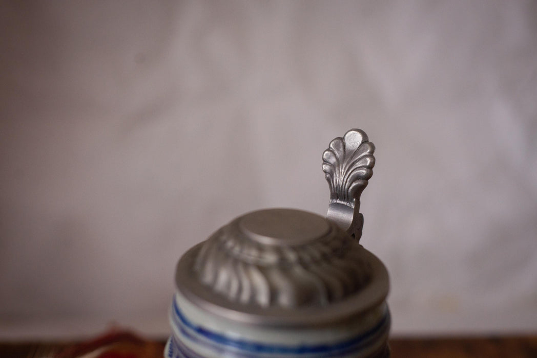 Vintage Bavarian Beer Stein Blue Ceramic German Mug with Pewter Lid