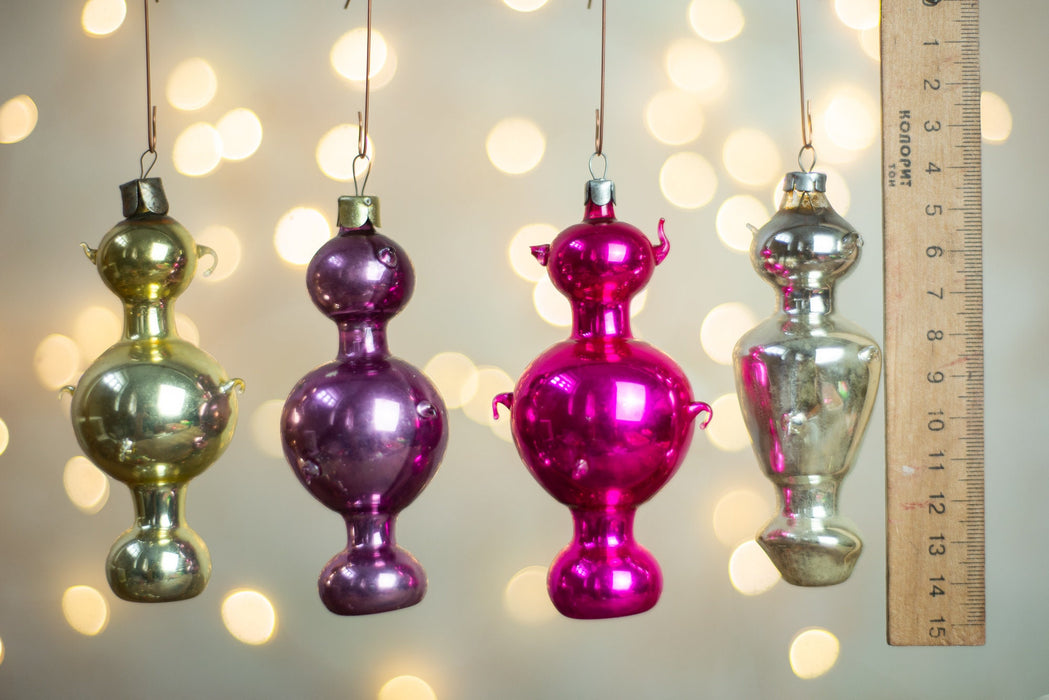 Vintage Samovar Glass Ornaments, Retro Mercury Glass