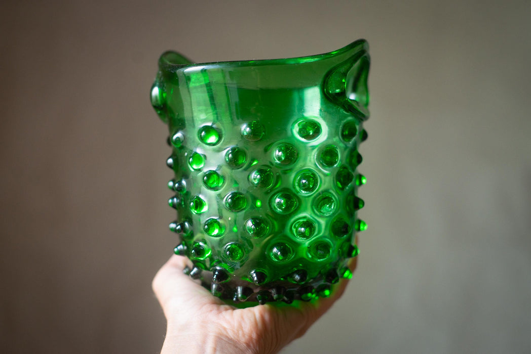 Vintage Green Hobnail Glass Ice Bucket