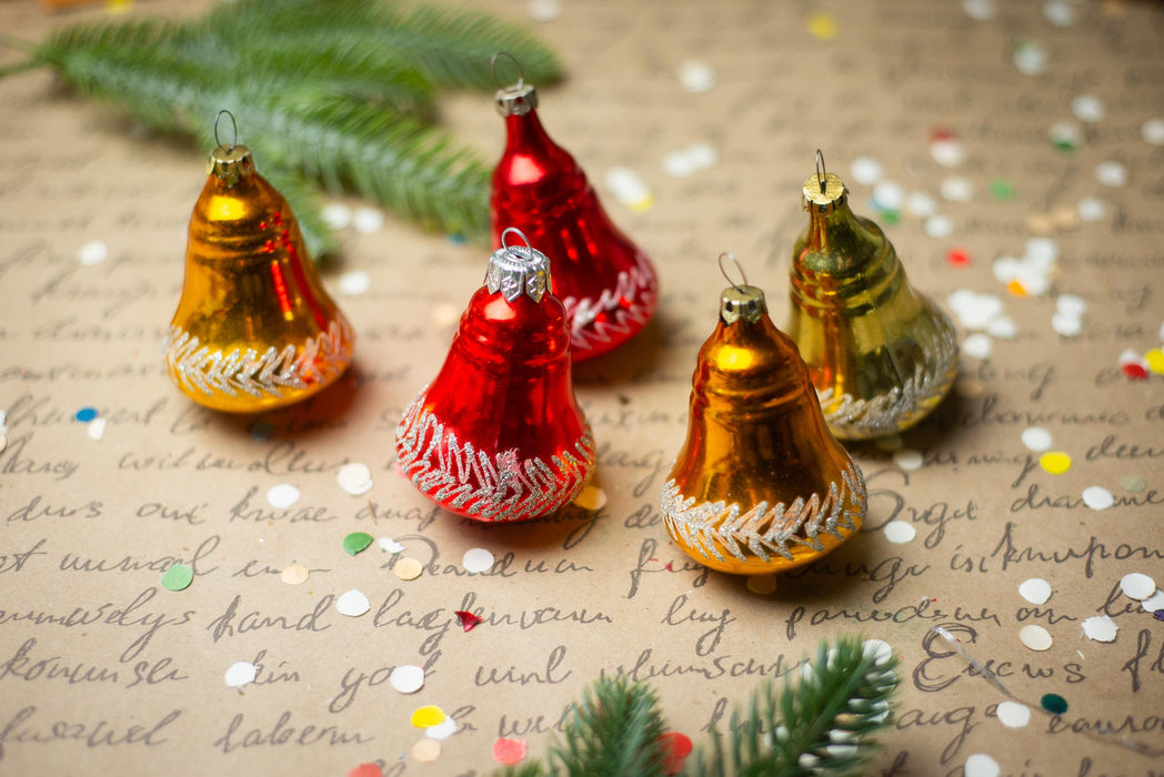 Vintage Red Yellow Glass Bells – Set of 5