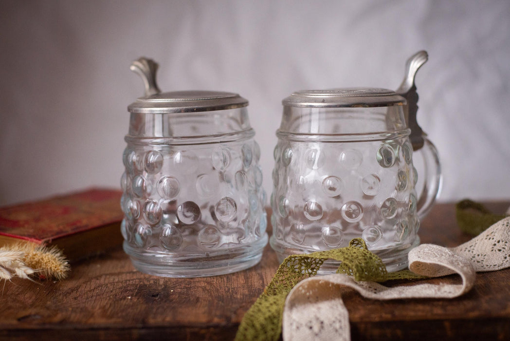 Vintage German Glass Beer Stein with Metal Lid Classic Barware Tankard