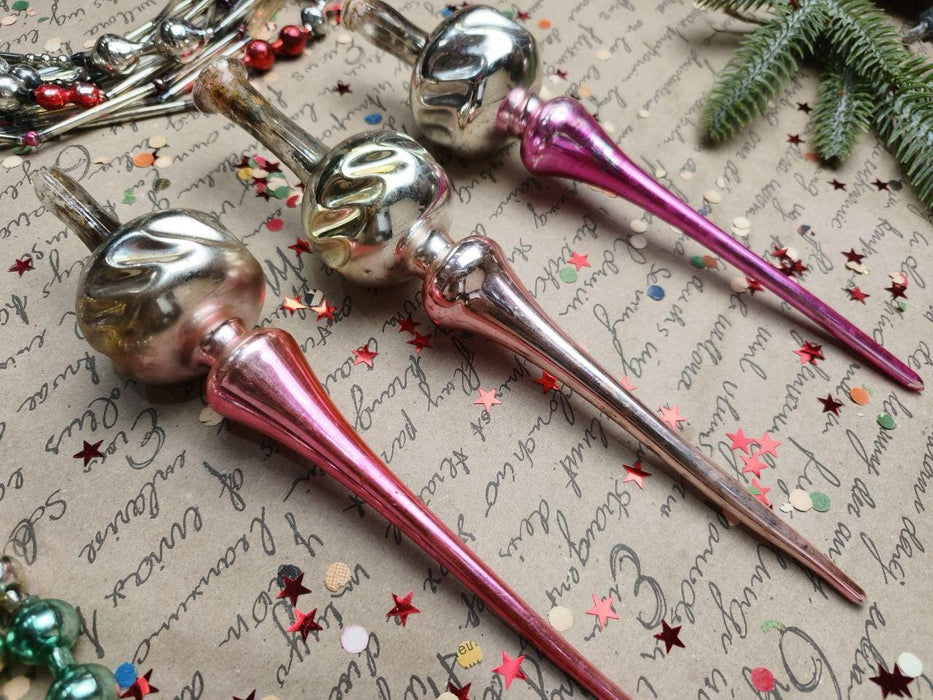 Vintage Silver & Pink Glass Christmas Tree Topper – 1960s