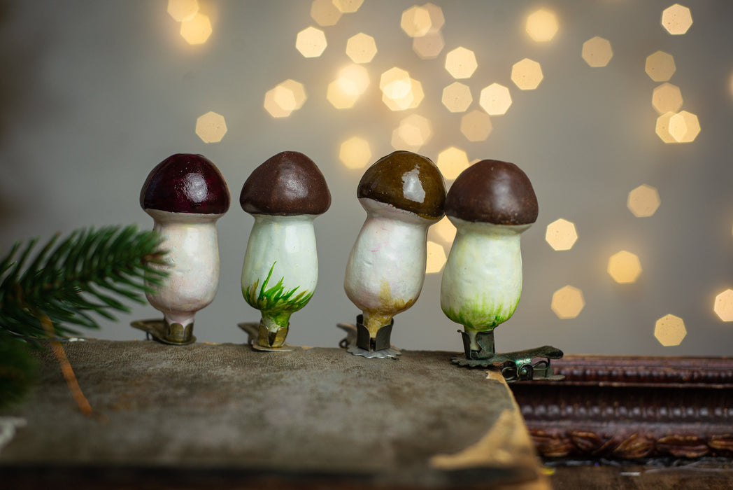 Vintage Mushroom Glass Ornament, Hand Painted Woodland