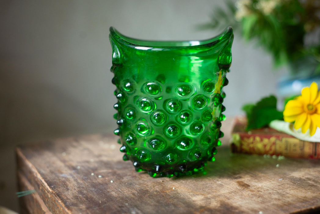 Vintage Green Hobnail Glass Ice Bucket