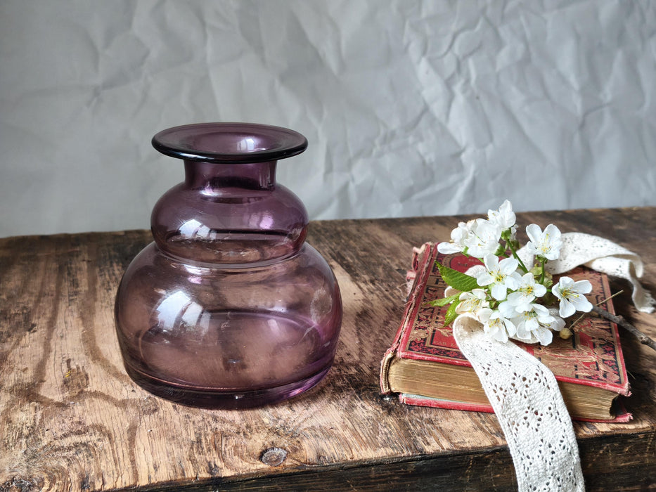 Mid Century Purple Glass Vase, Small Amethyst Bud Vase Decor