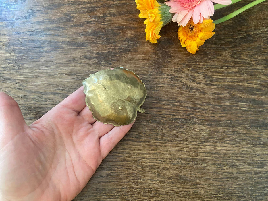 Brass Trinket Dish - Vintage Leaf Dish | Jewelry Ring Holder Tray, Small Brass Plate