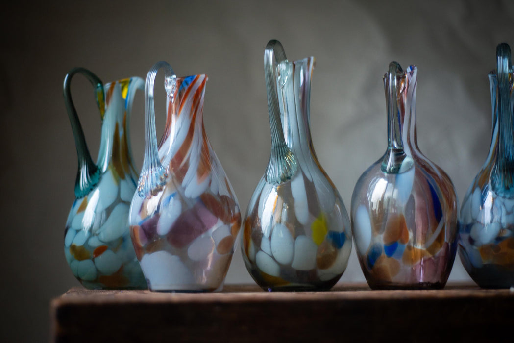 Murano Style Vintage Pitcher, Mid Century Art Glass Jug, Hand Blown Water or Wine Decanter