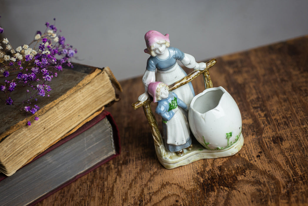 Easter Porcelain Figurine – Vintage Ceramic Woman With Girl Statuette